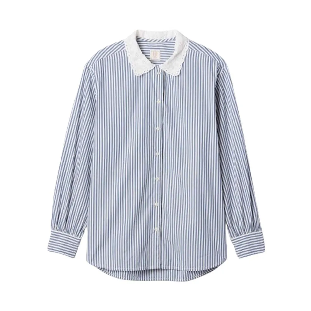 GAP X Doen Organic Cotton Eyelet Big Shirt Oversized Striped | Size XL White - Image 2