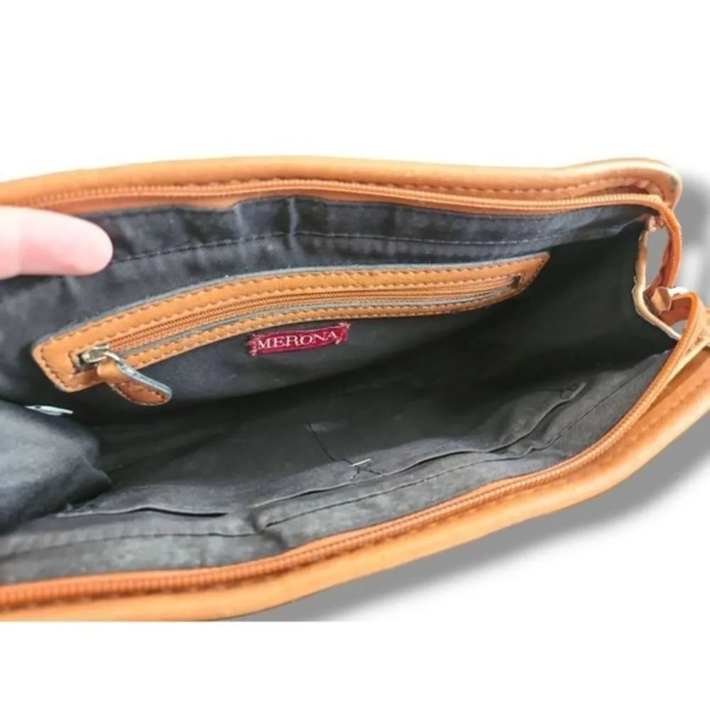 Merona Womens Coffee Brown Sleek Satchel Silver Hardware Crossbody Bag Minimal‎ - Image 5