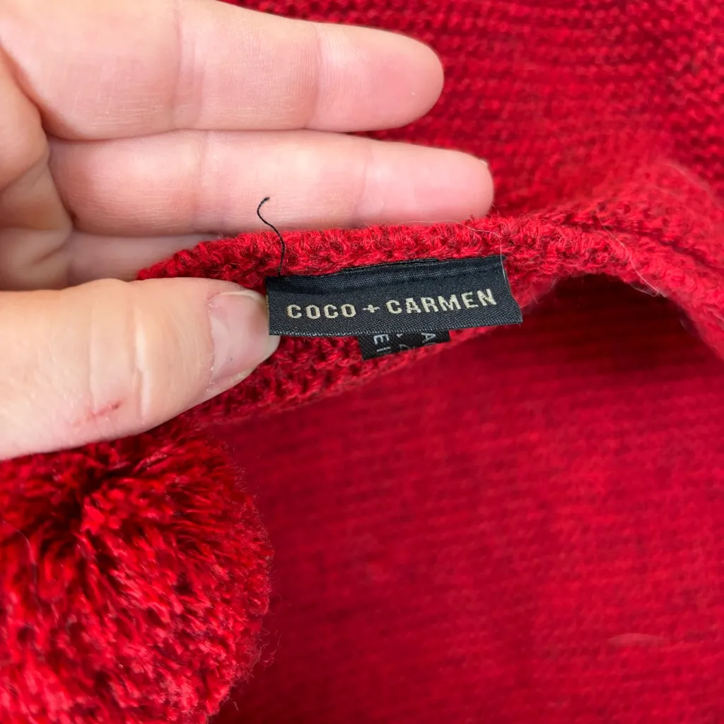 Coco‎ + Carmen red infinity knit scarf with pom-poms - Image 2