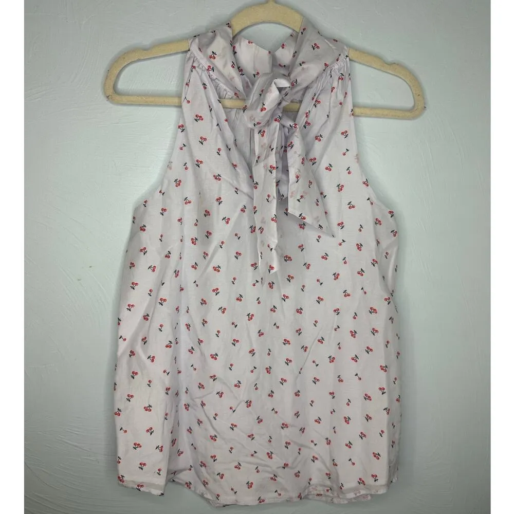 J. Crew Sleeveless Top Size 0 Cherries Tie Neck Red White Blue Patriotic 4th NWT - Image 3
