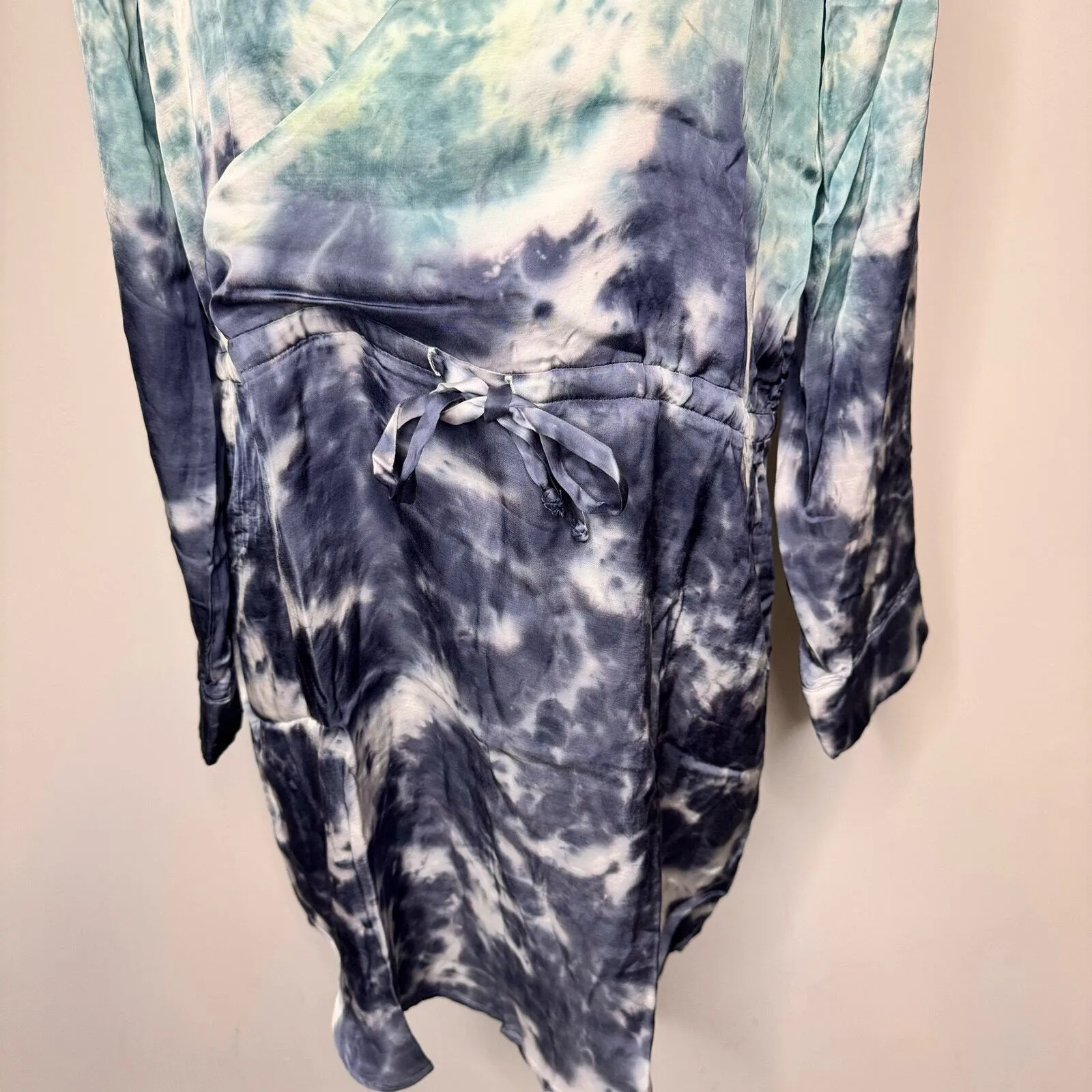 Chaser Women's Size Small Drop Waist Faux Wrap Collared Dress Blue Knee Length - Image 5