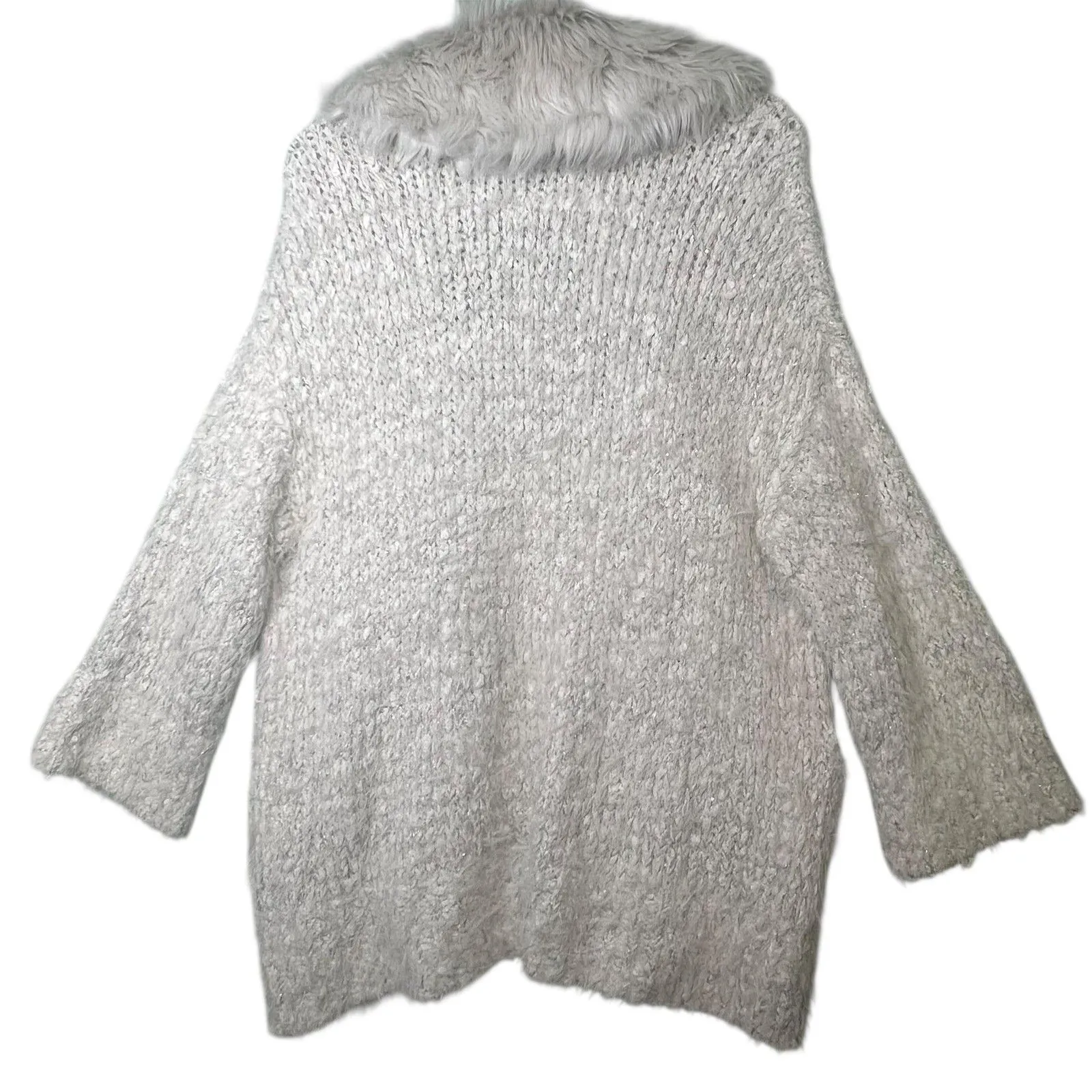 Sleeping on Snow Sweater Womens XS Beige Faux Fur Collar Open Cardigan Bohemian - Image 3