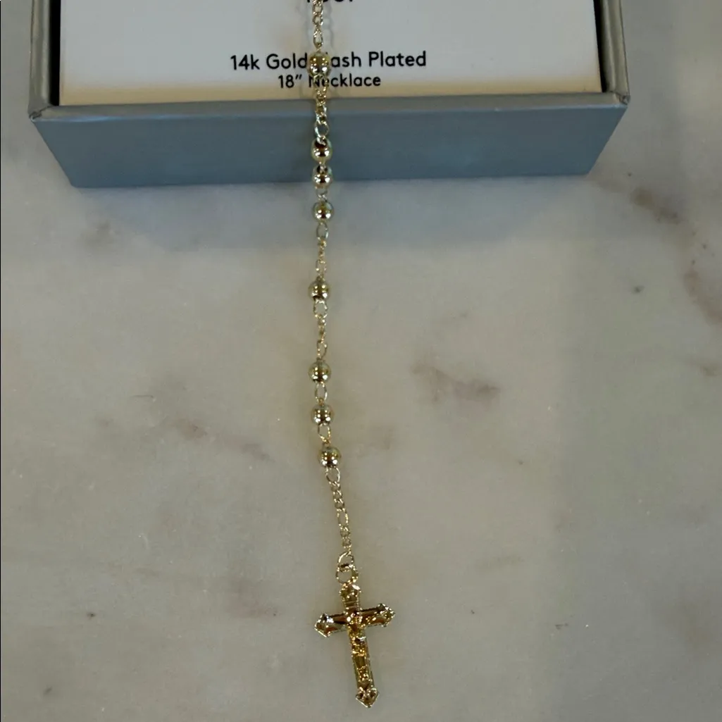 NWT Gratitude & Grace 14KT Gold Flash Plated Cross Rosary Necklace with Beads - Image 5