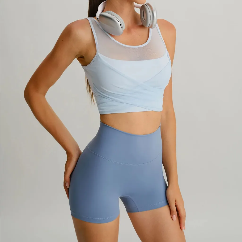 Berlook Activewear Light Blue Cut Out Shorts 3" Size M - Image 3