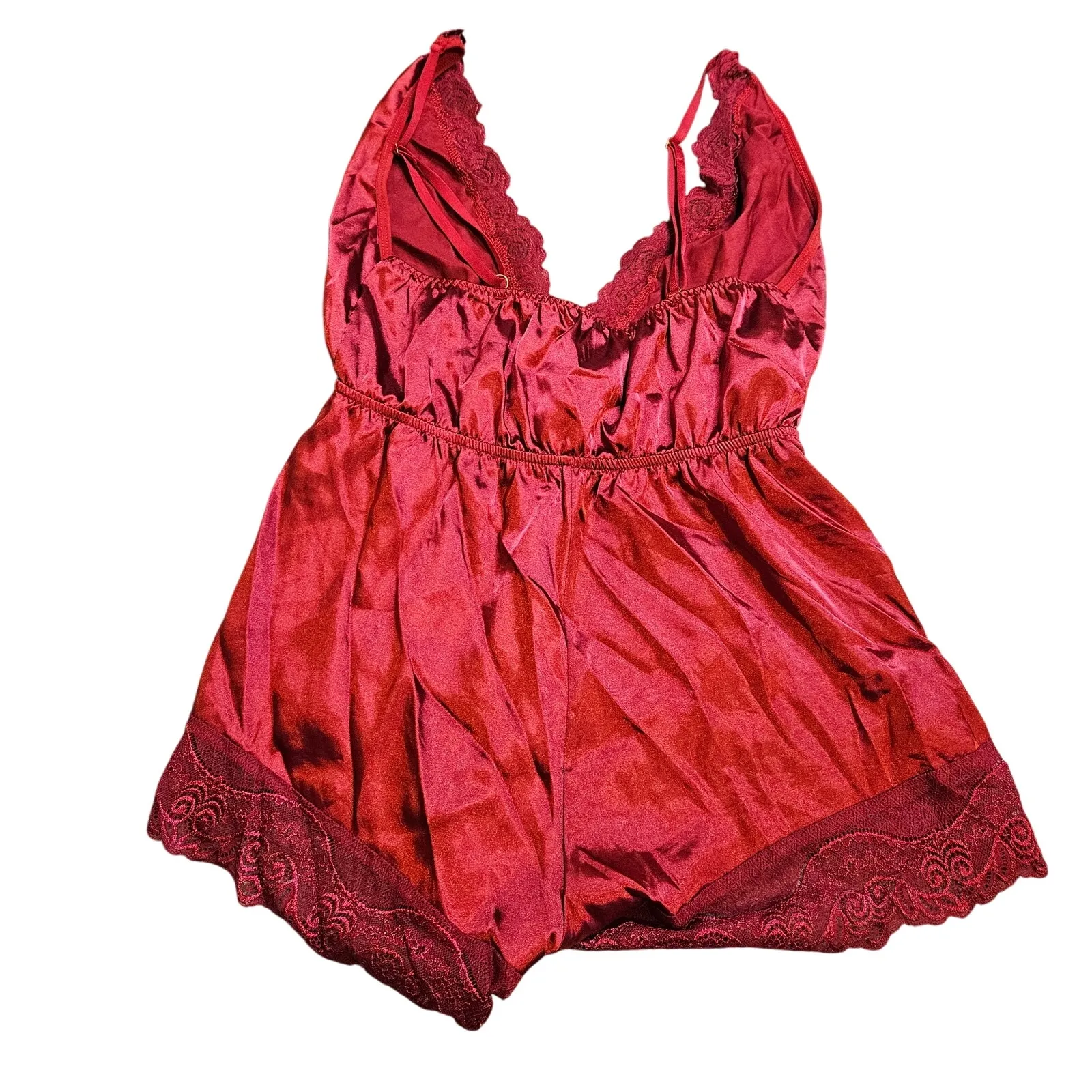 Red Nighty Lingerie Lace Short Romper Size Medium M Satin Sexy Valentines - Image 2
