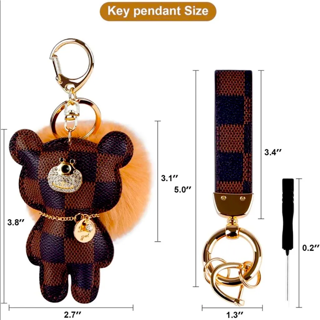 New Damier style checkered print key fob keychain SAME DAY SHIPPING Brown - Image 3