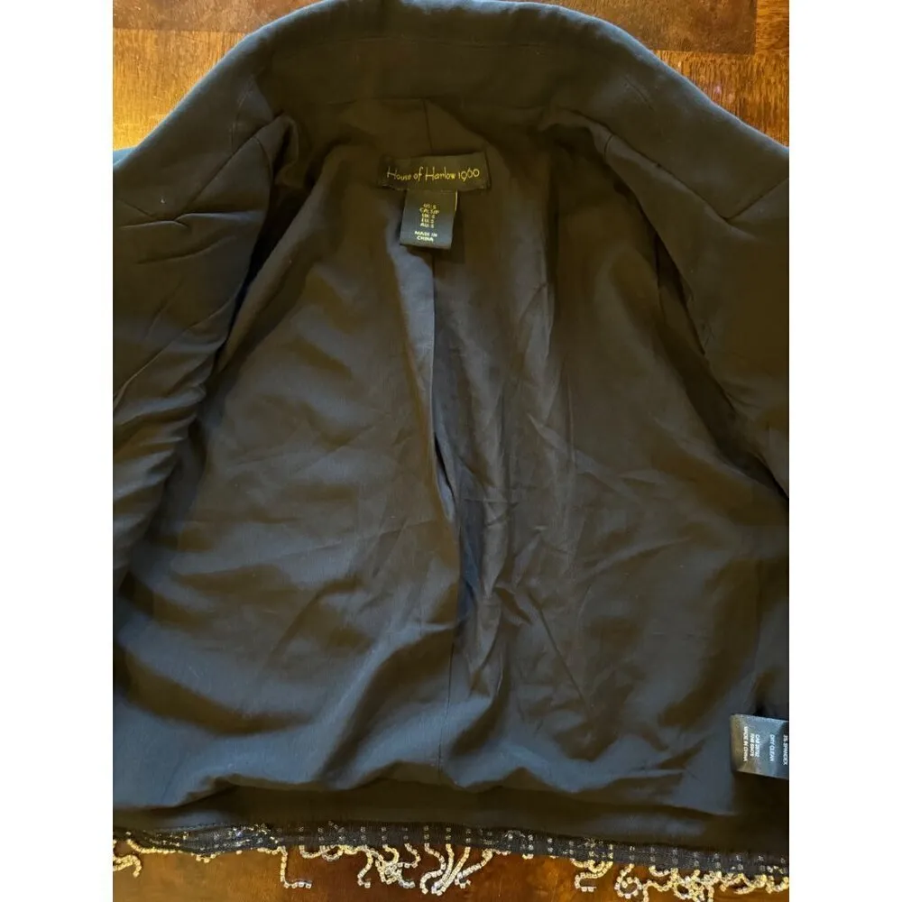 House Of Harlow 1960 Blazer Women Small Black Cropped Rhinestone‎ Fringe Coat - Image 11