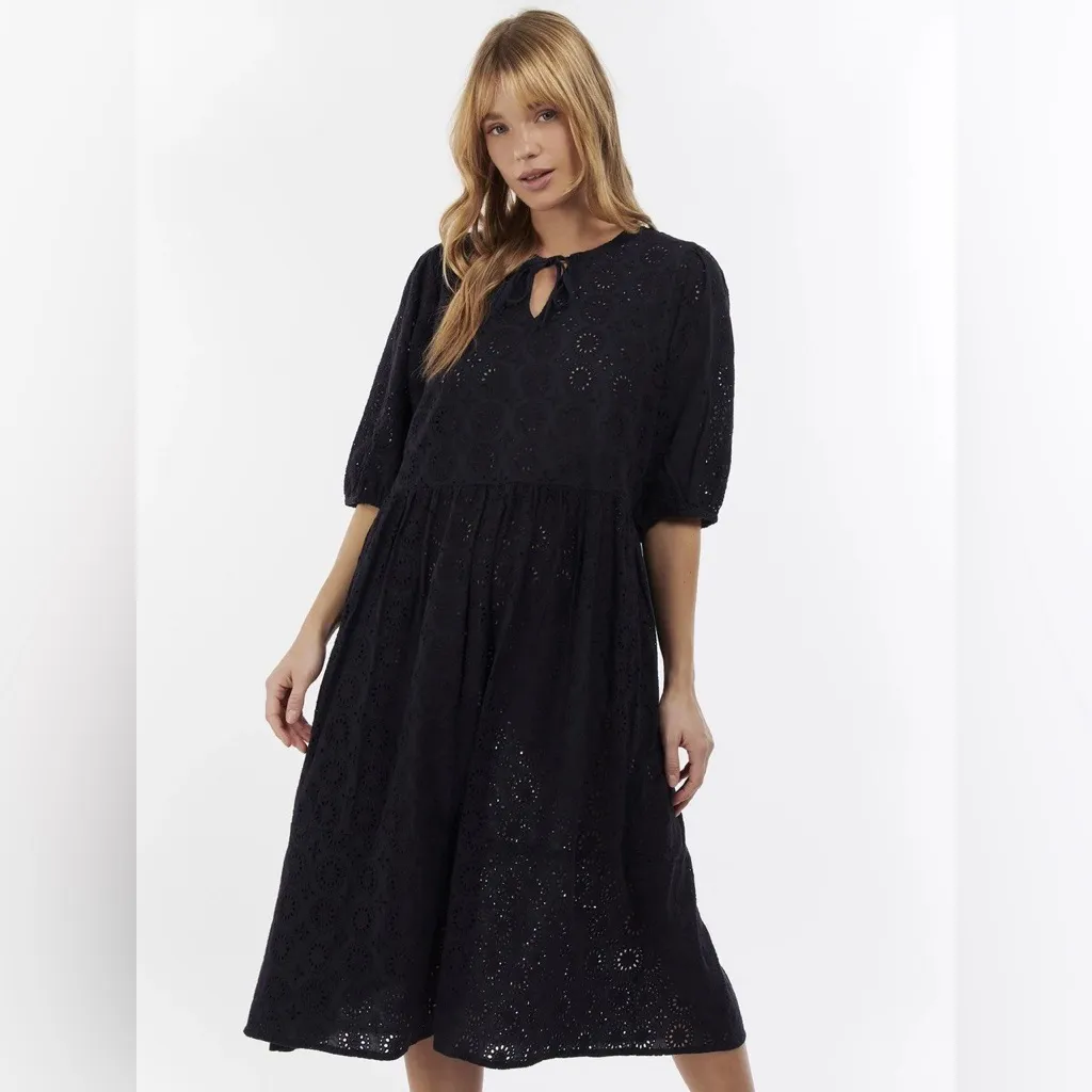Barbour Hazel black eyelet 100% cotton midi maxi cottage dress 8 - Image 2