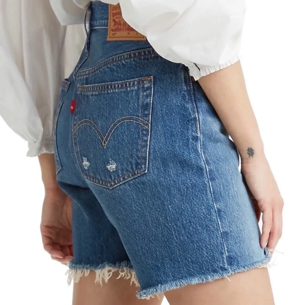 Levi's 501 Blue Jean Shorts with Frayed Hem and Distressed Look - Image 2