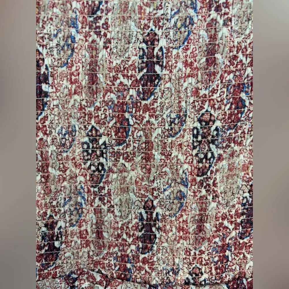 Aqua Paisley Shimmer Smocked Chiffon Dress Size S - Image 8