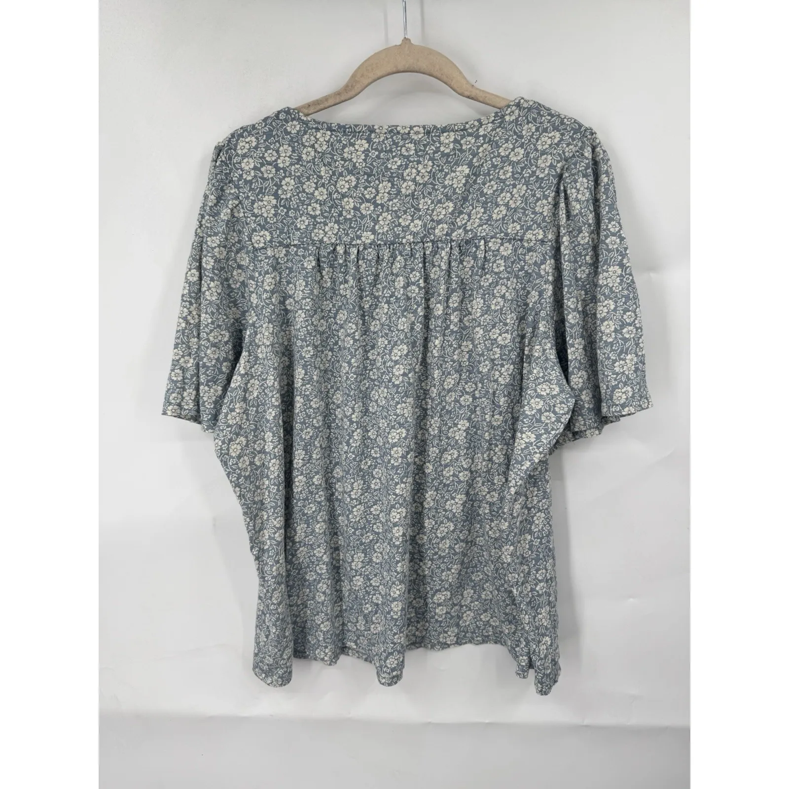 Wonderly Floral Cottage Peasant Blouse Women XL Blue Bohemian Milk Maid Summer - Image 2