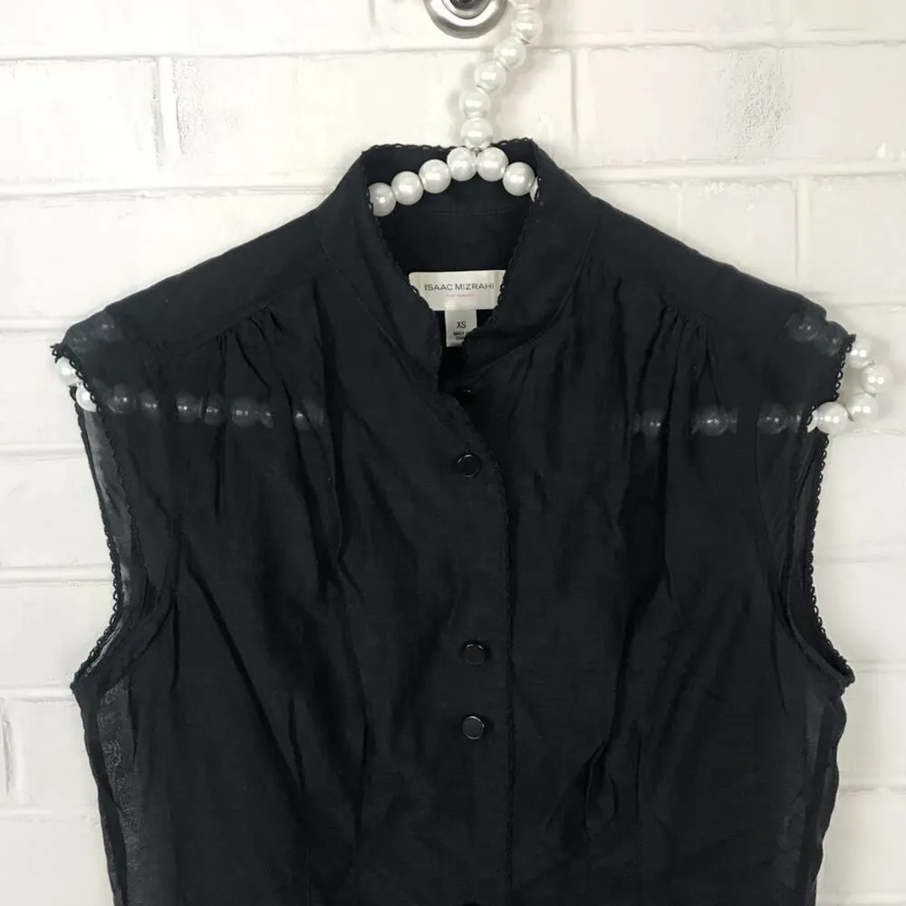 Isaac Mizrahi For Target Y2K Sheer Black Button Down Tank Top Size XS - Image 2