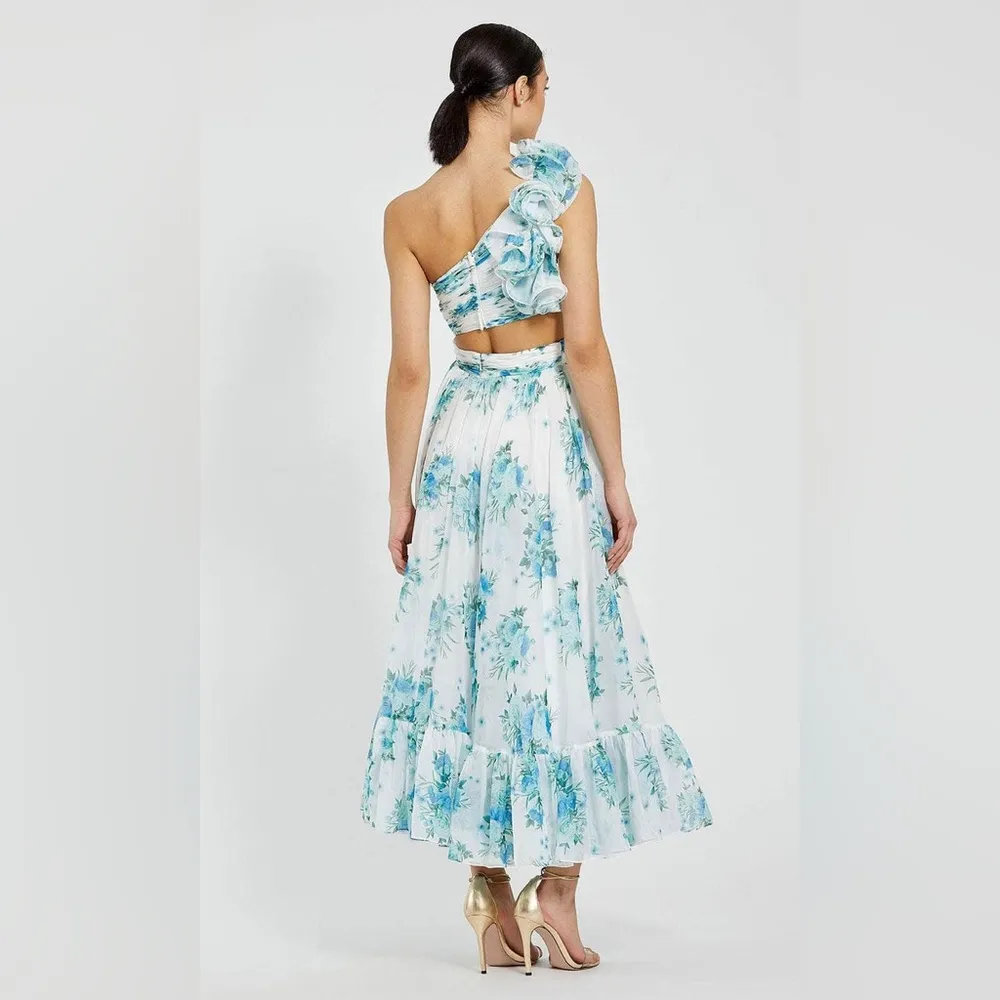 Mac Duggal White One Shoulder Ruffle Cut-Out Chiffon - Image 3