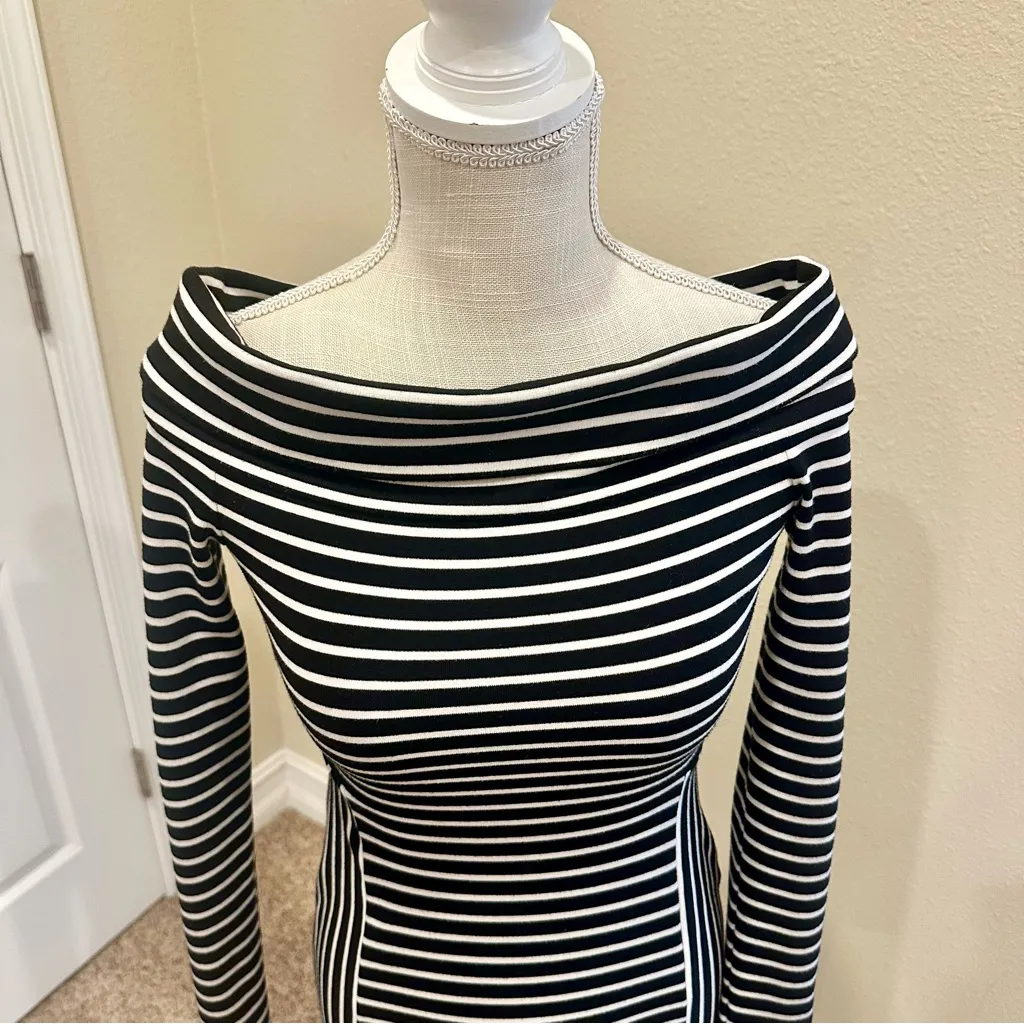 Derek Lam Striped Off the Shoulder Body Con Dress Size XS - Image 4