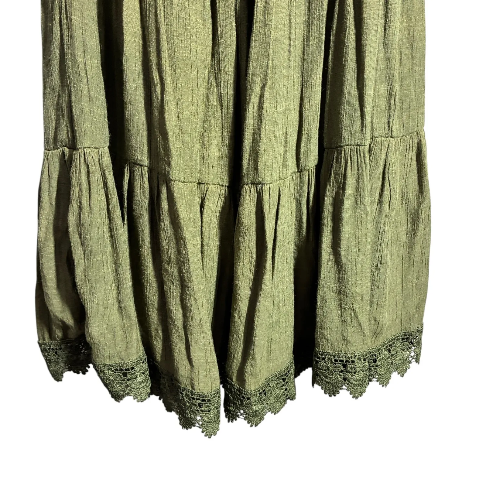 Indigo Rose Tiered Midi Dress Olive Green Crochet Lace Boho Festival Size L Size L - Image 2