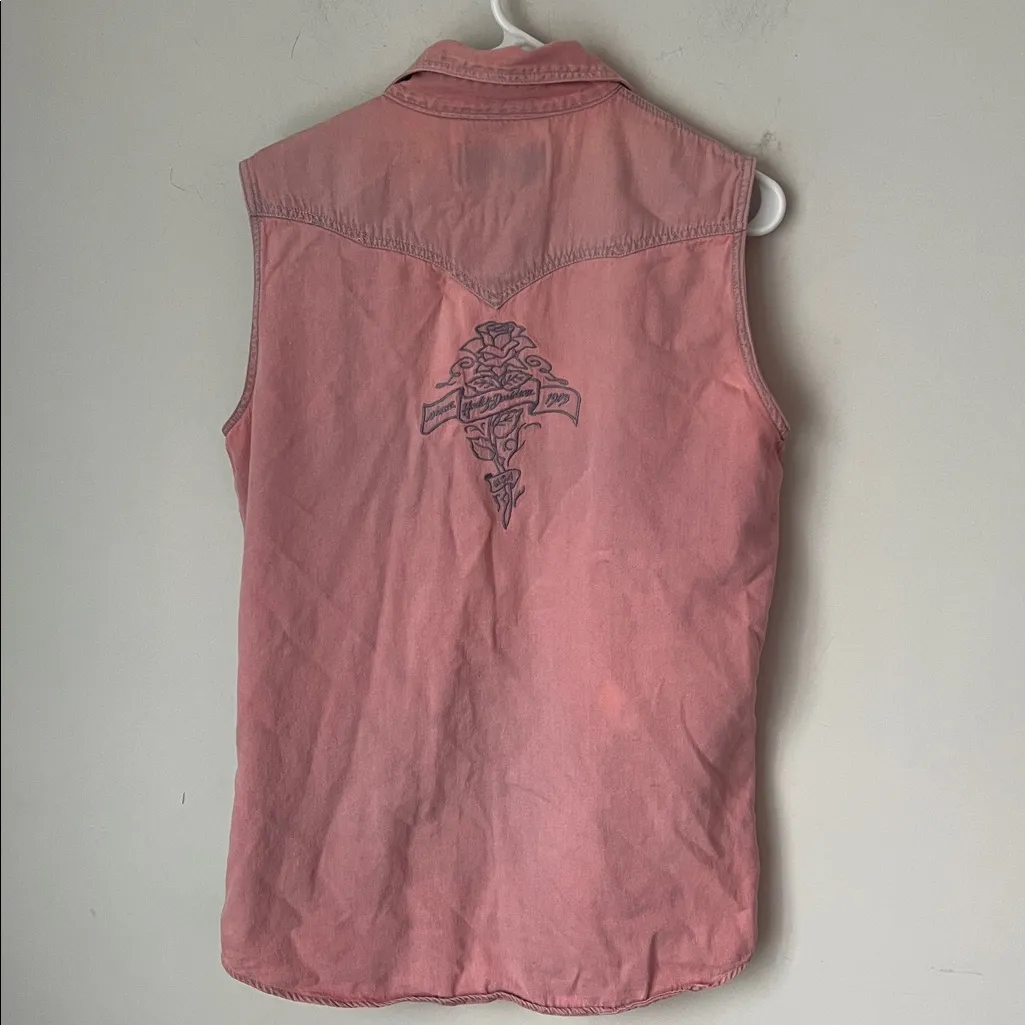 Harley Davidson Women’s Pink Pearl Snap Sleeveless Biker Vest, size Large # - Image 5