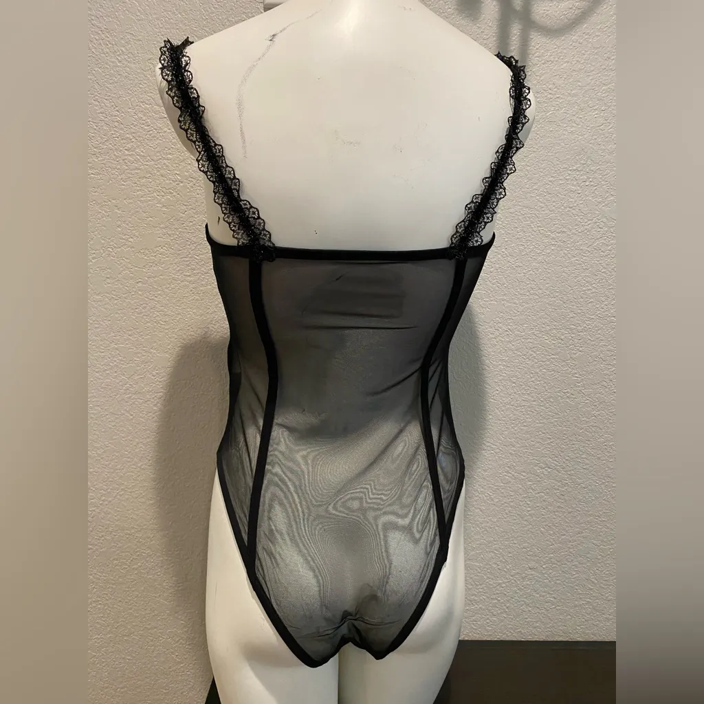 SHEIN NEW Sheer Black Bodysuit S - Image 3