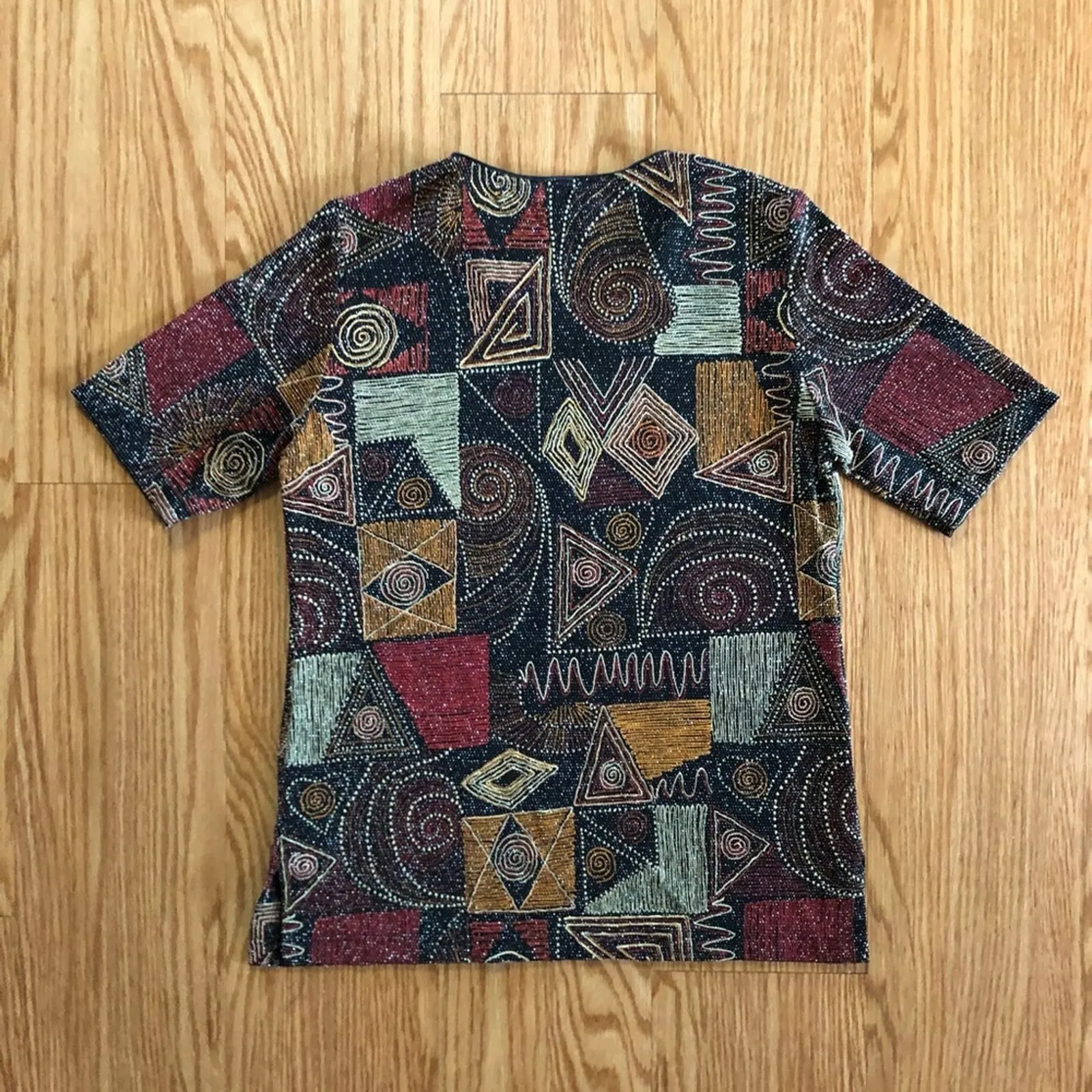 Hermann Lange Multicolor Black Red Beaded Blouse Womens 38 Small Medium - Image 5