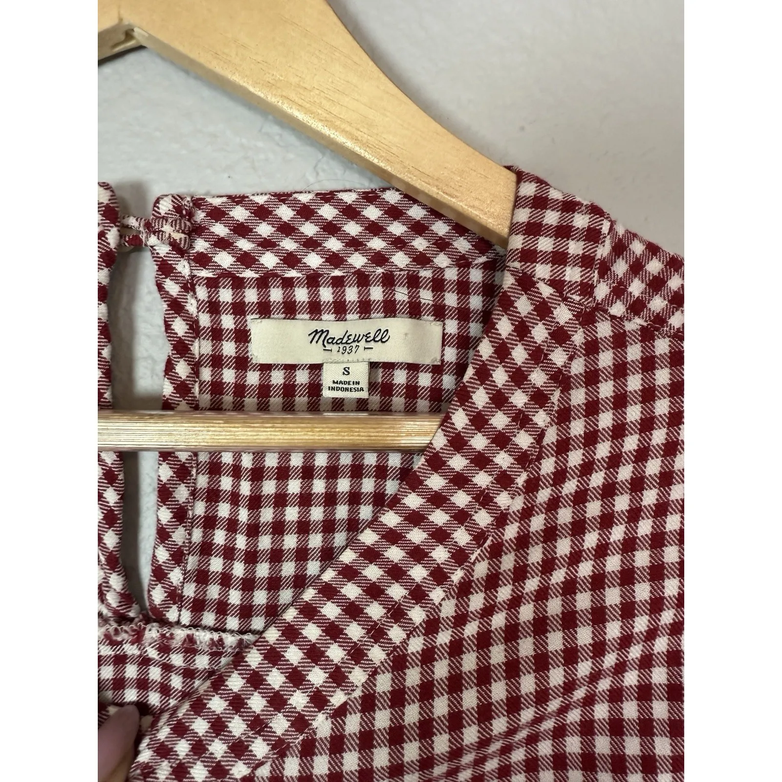 Madewell Gingham Shift Dress Small Red‎ White Checkered Sleeveless Viscose - Image 3