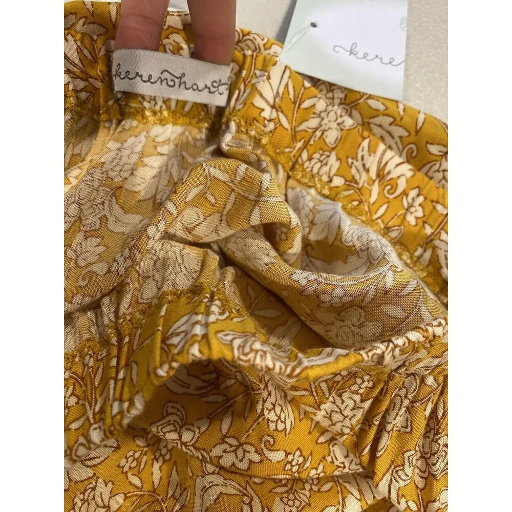 NEW Keren Hart Maxi Skirt Womens Small Yellow Floral Tiered Boho Stretch Pull On - Image 3