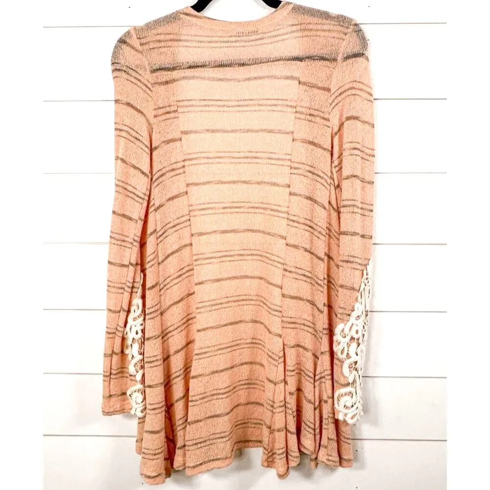 Jodifl Womens Rayon Blend Open Front Stripe Cardigan Sweater PInk Creme Small - Image 8