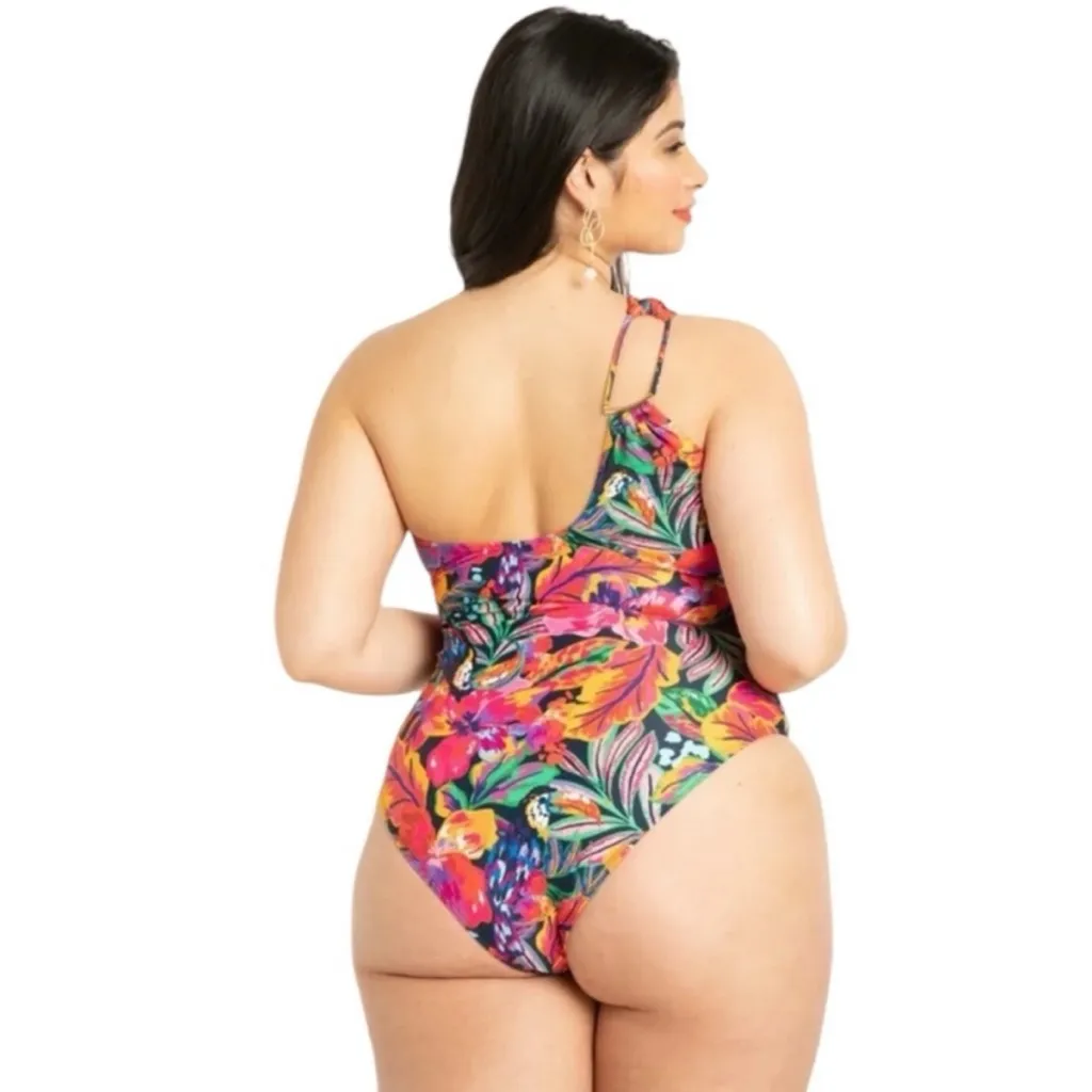 Eloquii Floral One Shoulder Cutout One Piece Swimsuit Tropical Print Size 16 XL - Image 7