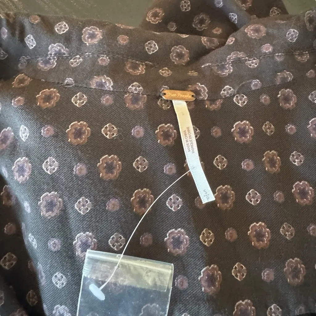 Free People - NWOT Button Front Oversized Patterned Midi Shirt Dress Sz S - Image 7