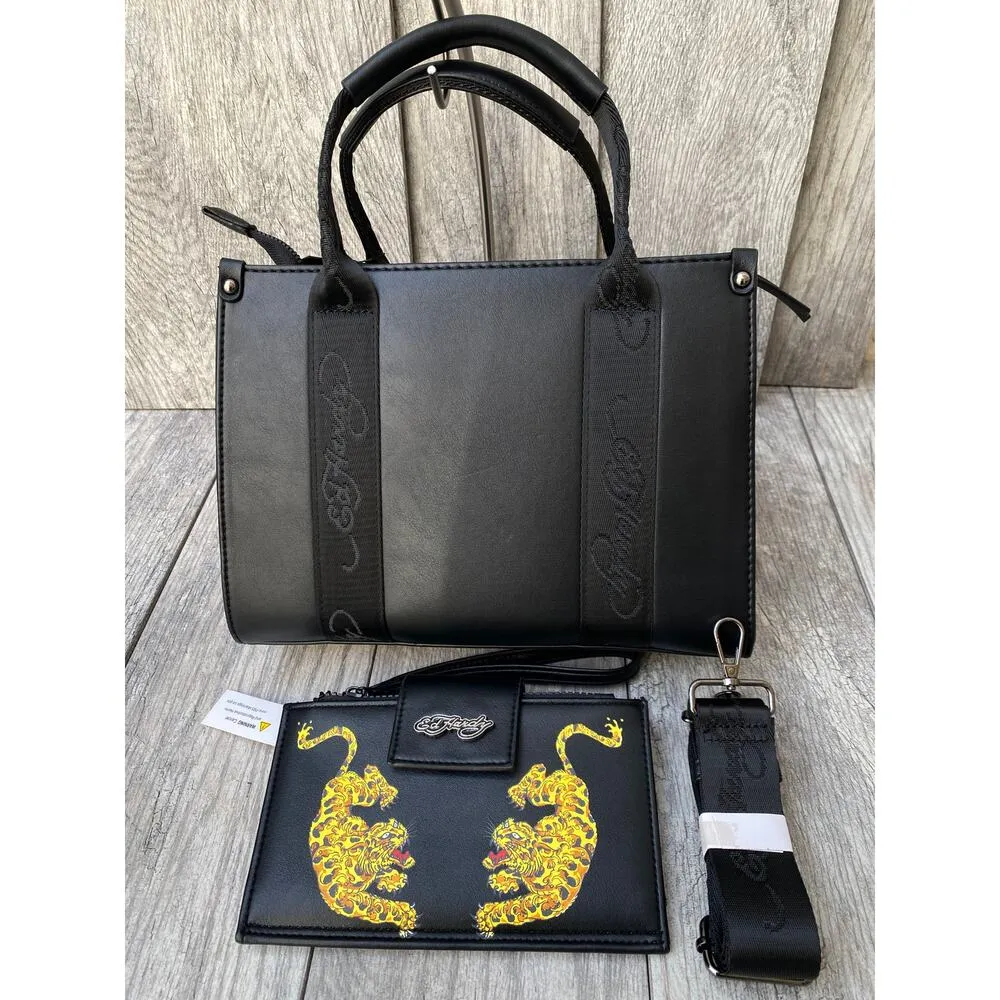 Ed Hardy  Embossed Tiger Handbag & Wristlet Set - Image 4