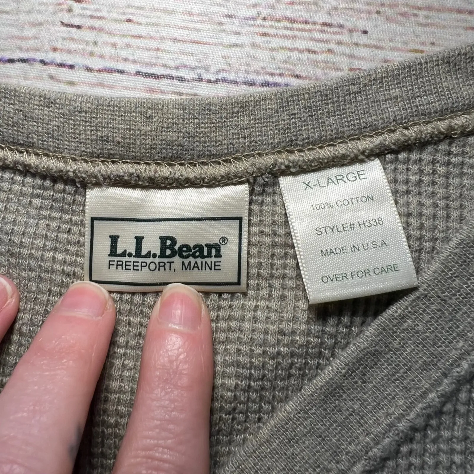 VTG L.L.Bean Waffle Knit Henley USA Made Brown Long‎ Sleeve Shirt Womens XL 90s - Image 4