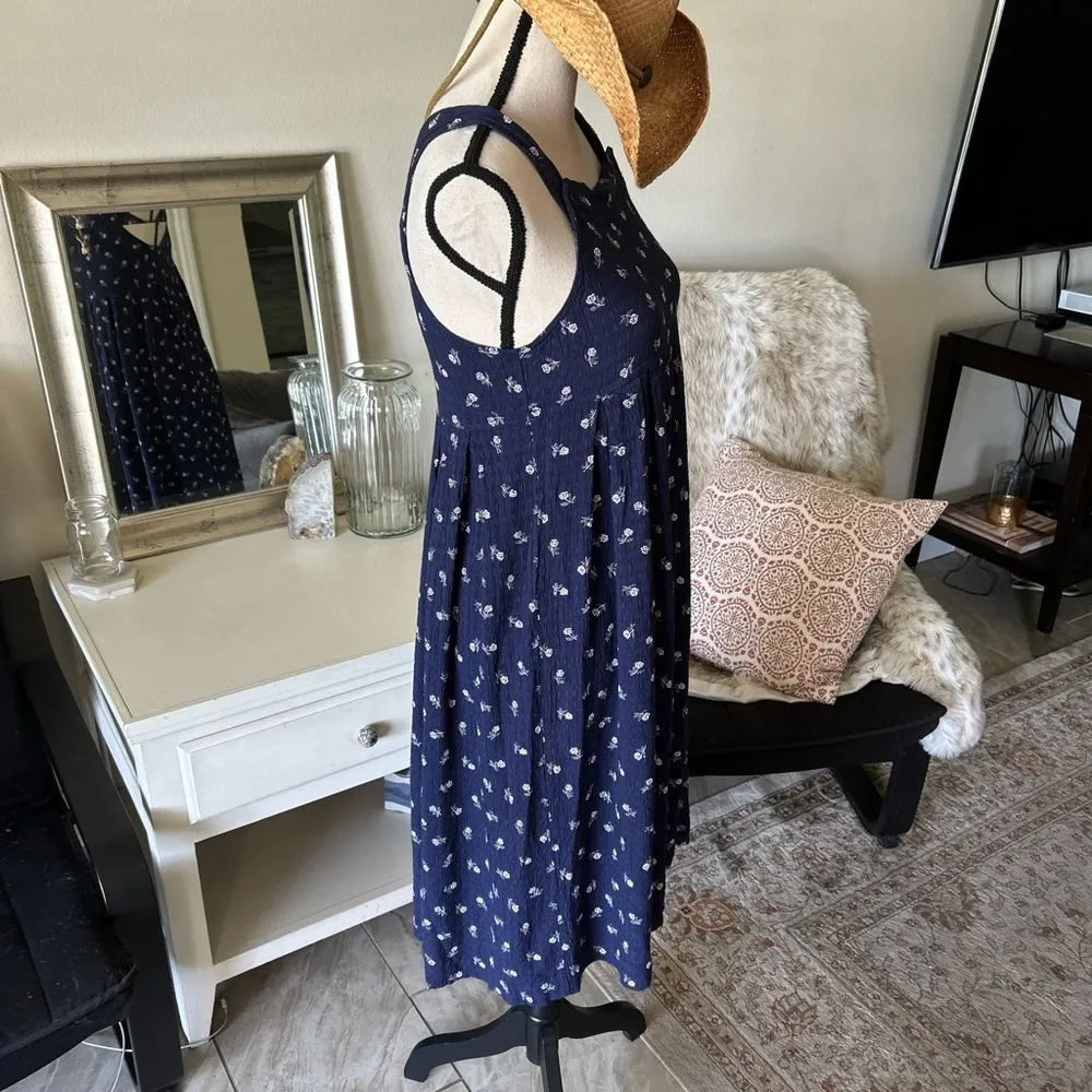 Vintage K.c Parker blue ditzy floral cottage Prairie, summer midi dress 14 med‌ - Image 6