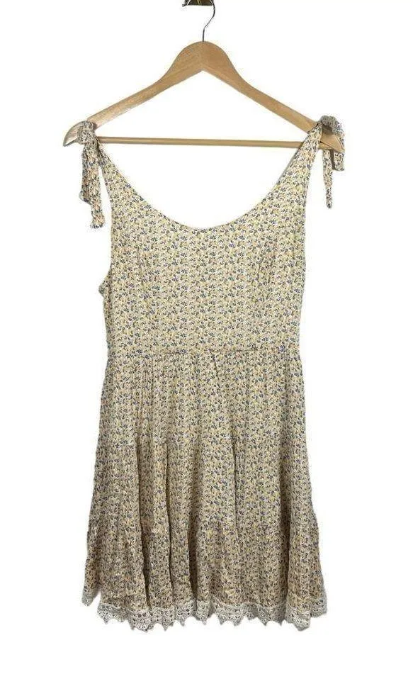 Altar’d State Tie Strap Floral Ruffle Crochet Mini Dress in Yellow Size S - Image 6