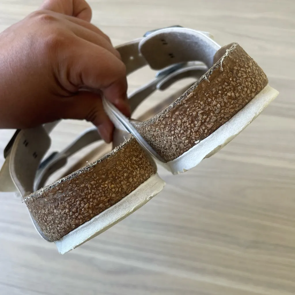 Birkenstock White and Brown Footbed Sandals - Image 6