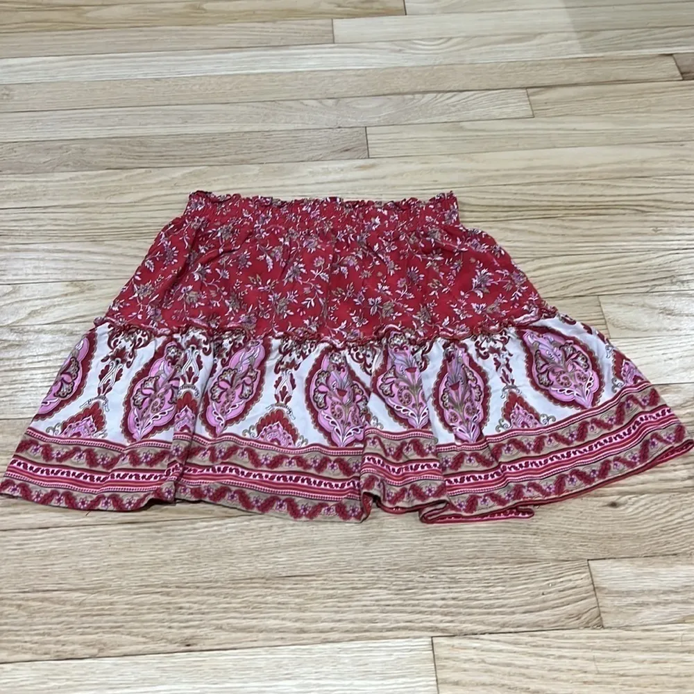 Polly Red Floral Mini Skirt Layered Boho - Image 2