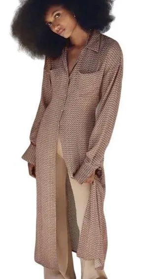 Zara Floral Print Silky Texture Long Sleeve Button Front Shirt Maxi Dress Sz XS - Image 2