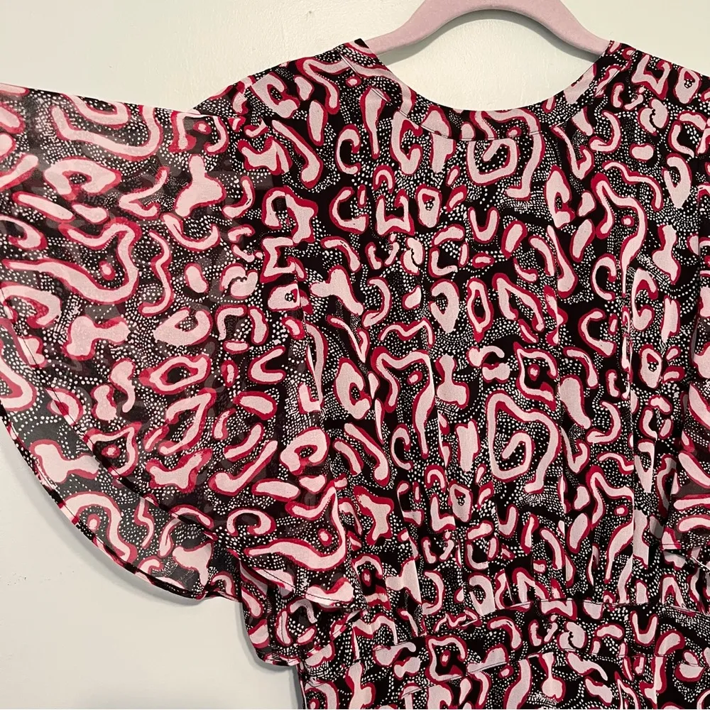 Rebecca Minkoff Tasha Abstract-Print Dress Red Black & White 6 EUC Tie Open Back - Image 5