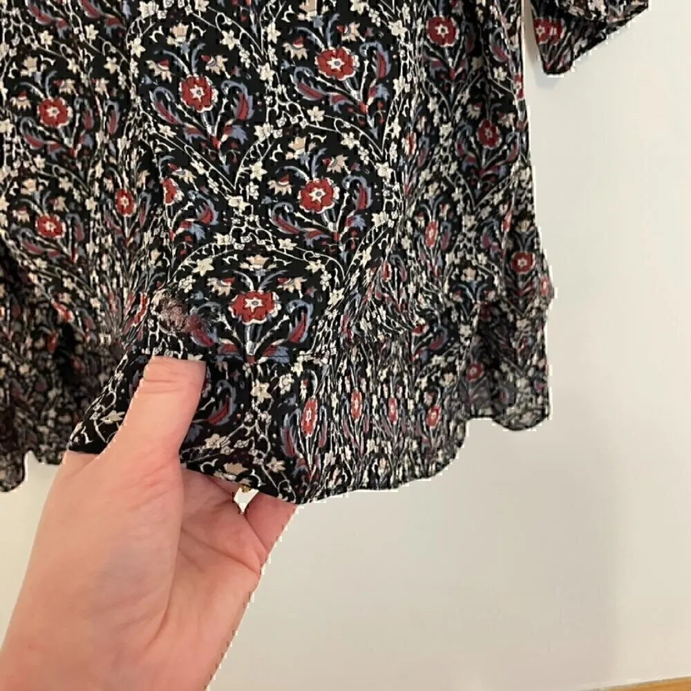 JOIE Jamira Dress Black Blue Red Floral Tie Neck Bow Asym Ruffle 100% SILK Mini - Image 17