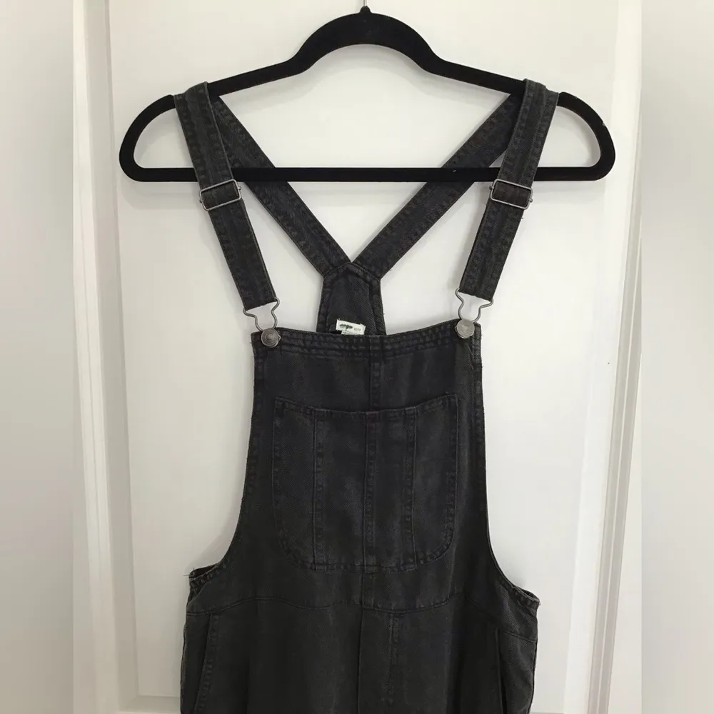 Aerie Werk Play Twill Denim Wide Leg Overalls Black Womens Size XS - Image 2