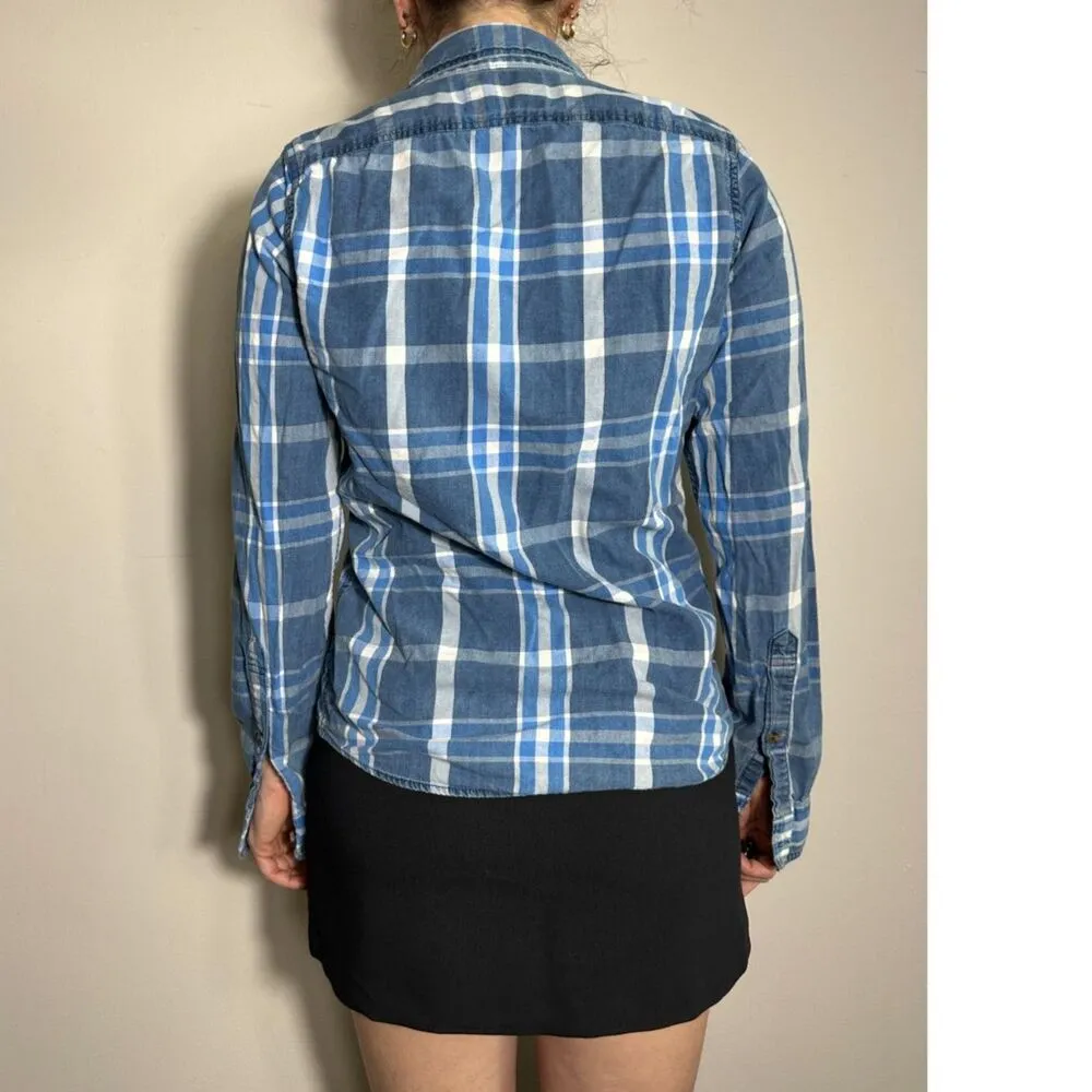 y2k abercrombie and fitch blue checkered plaid button down shirt size small - Image 8