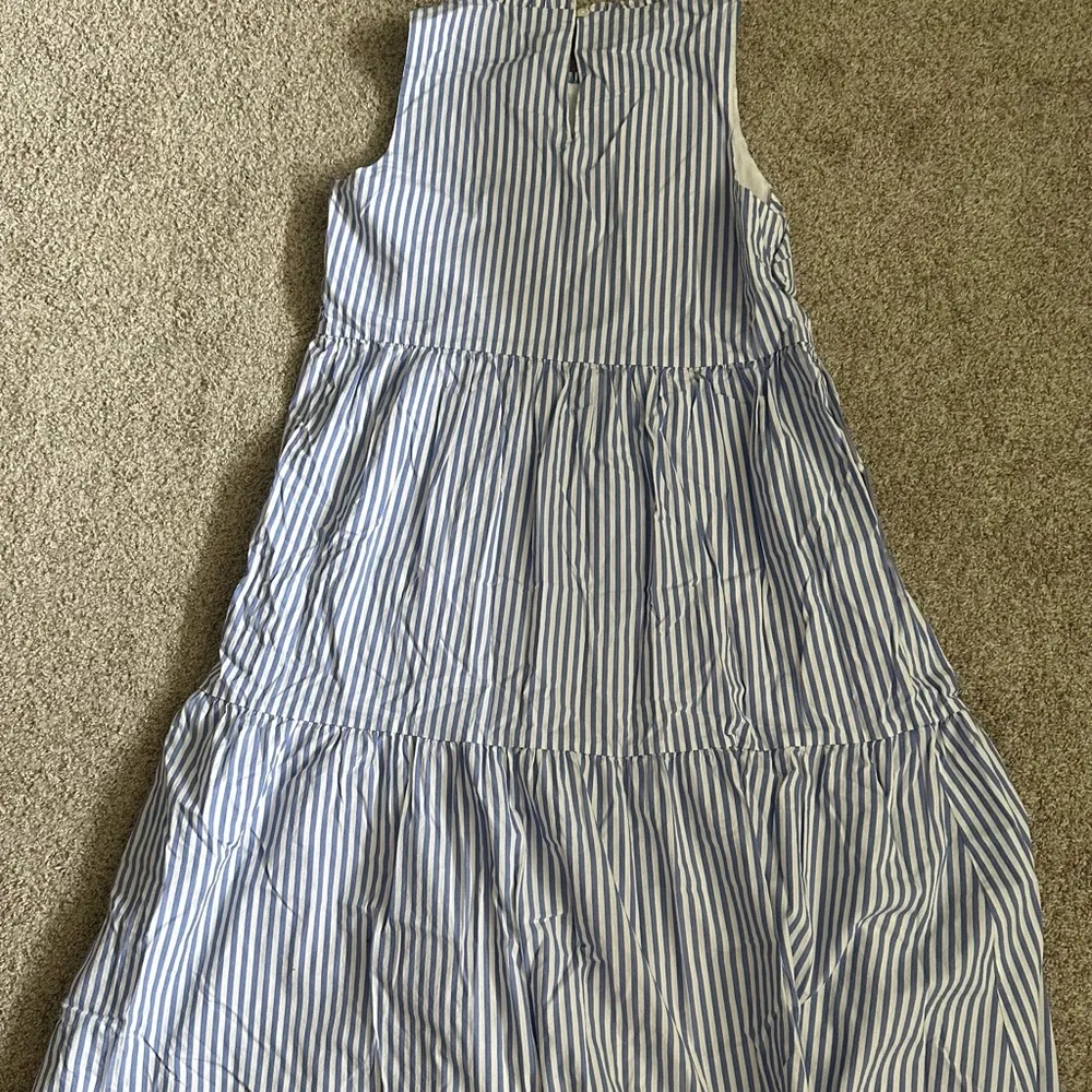 J. Crew Factory Stripe Sleeveless Tiered Midi Dress In Cotton Poplin Blue Size 8 - Image 7