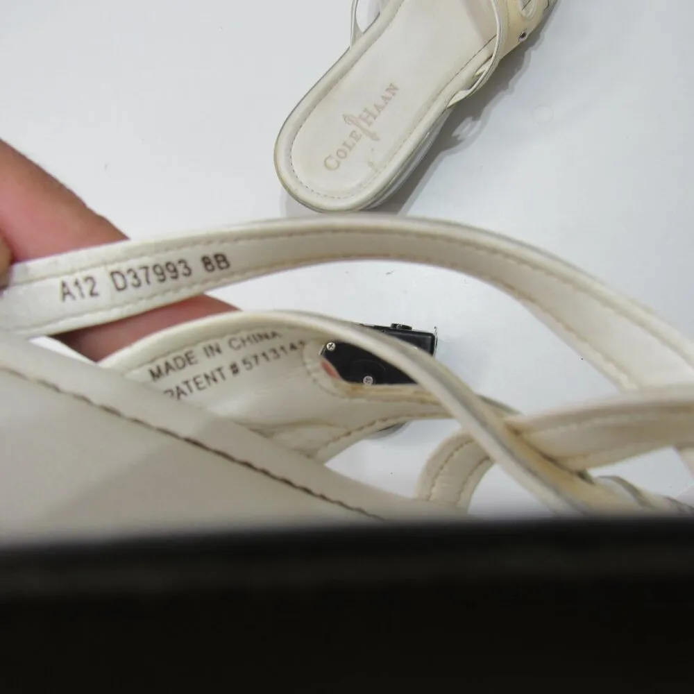 Cole Haan Air Shoes Womens 8 B Silver Cream Peep Toe Wedge Heels Sandals Y2K - Image 8