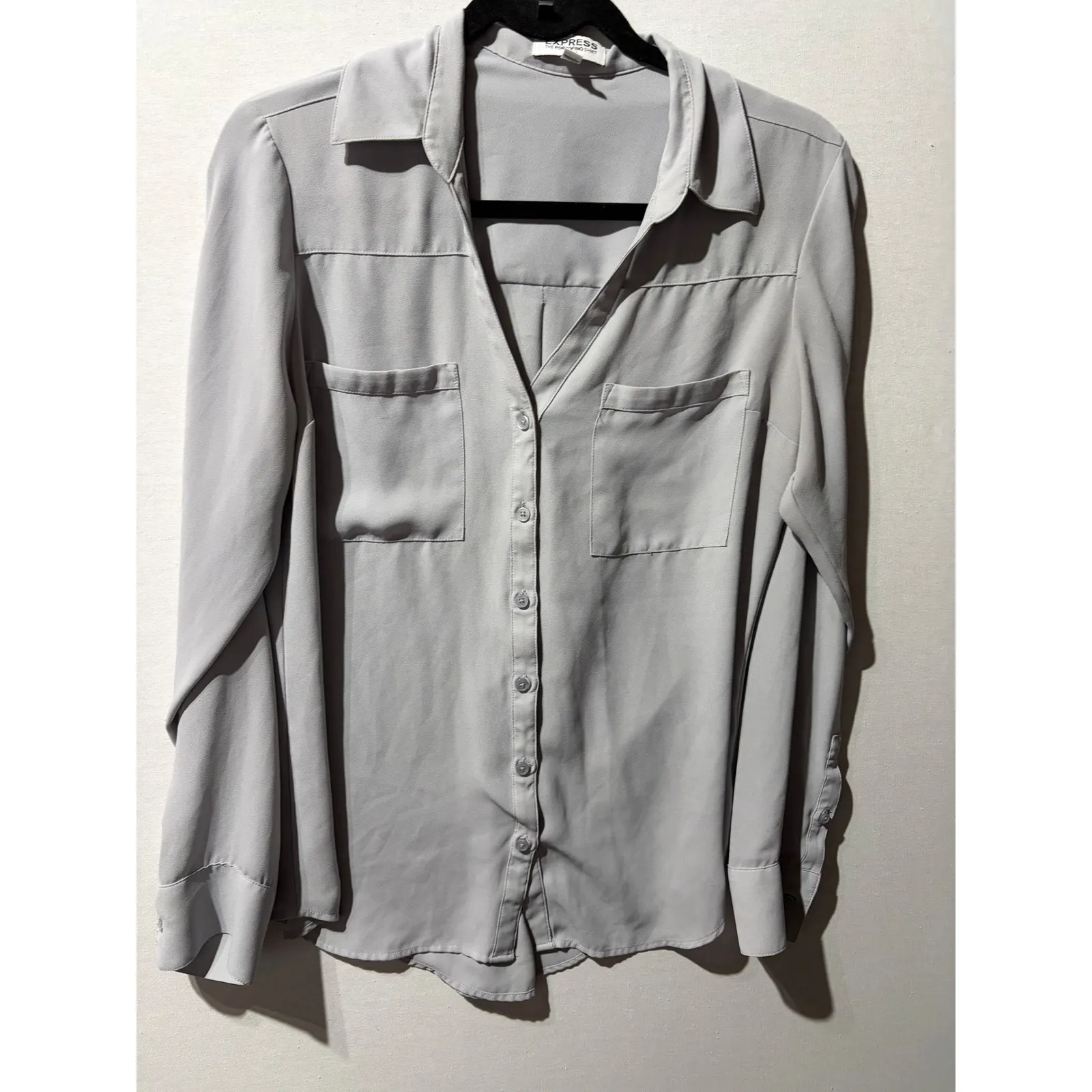 Express The Portofino Shirt Slim Fit Long Sleeve Button Up Gray Women's M - Image 3