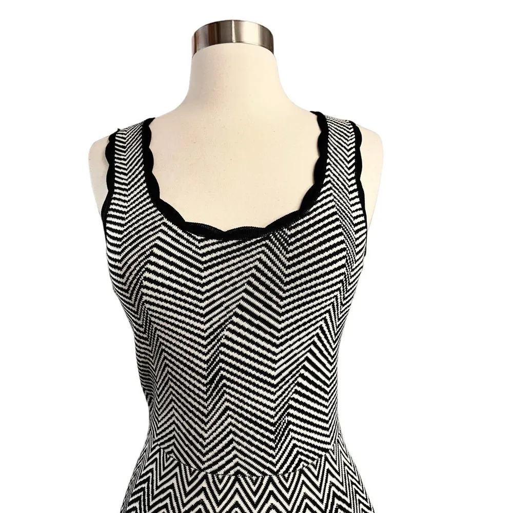 OPENING CEREMONY Chevron Knit Dress Black White Scoop Neck A-Line Sleeveless EUC - Image 7