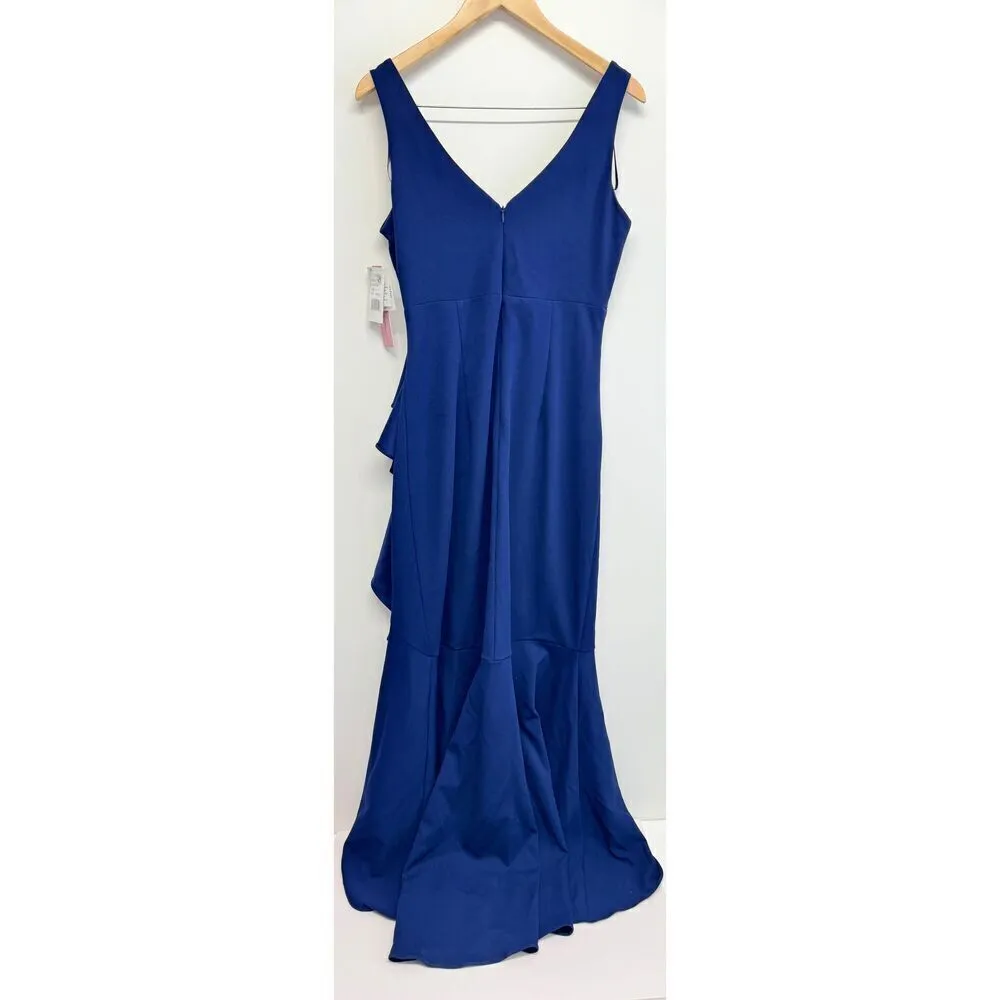 Aqua Cascade Ruffle Gown Size 8 Blue Ruffle V Neck Maxi Evening‎ Gown NEW - Image 3