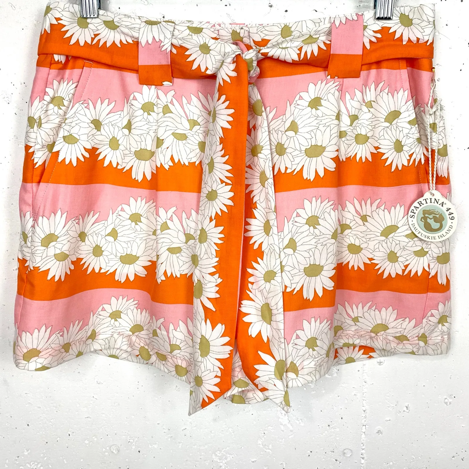 Spartina 449 Aria Shorts Audubon Daisy Stripe Pleated Tie Belt Linen Blend 4 - Image 12