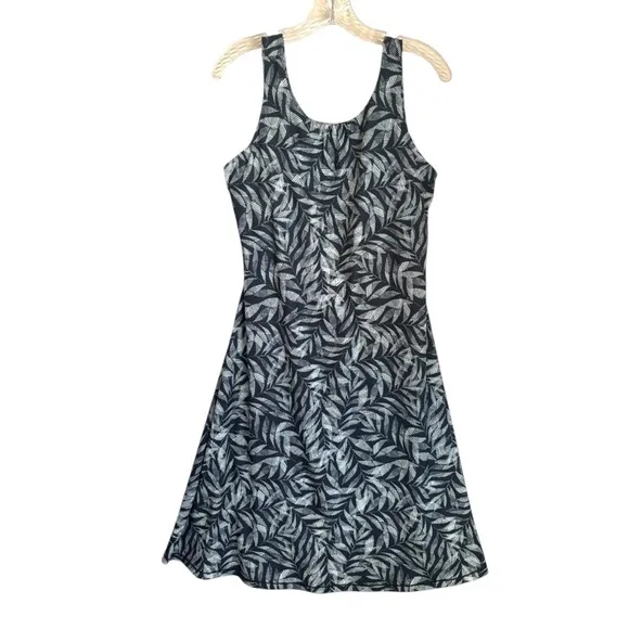 Prana Womens Sky Path Athletic Dress XL Grey White Leaf‎ Print Hiking Yoga - Image 3