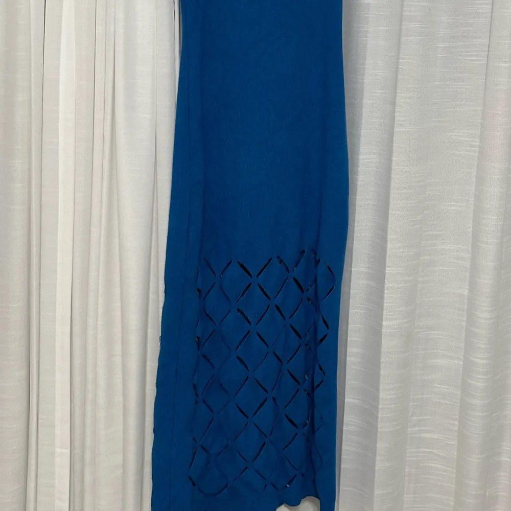 Lulus Immensely Poised Blue Sleeveless Laser Cut Sweater Midi Dress - Image 4