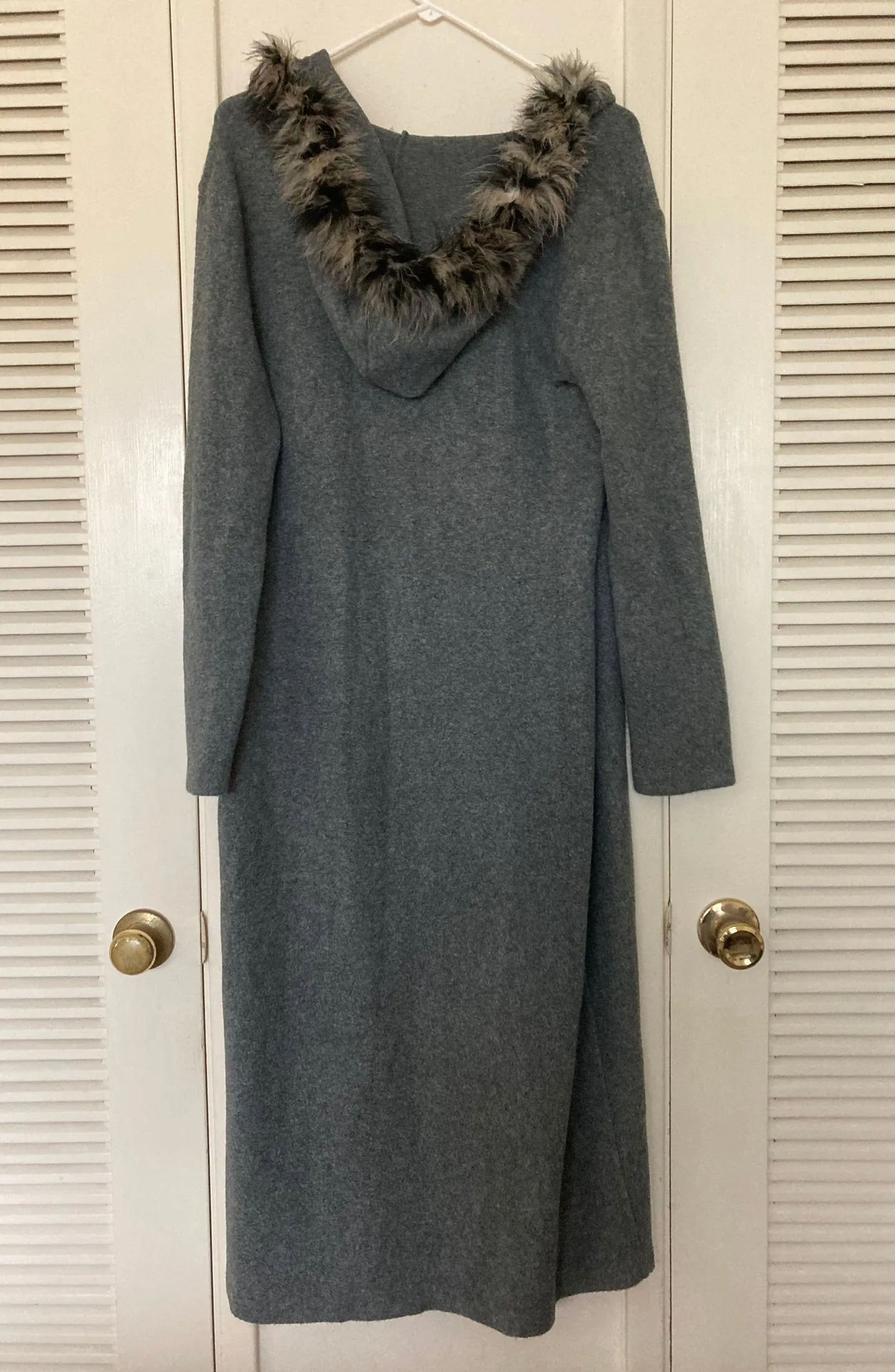 Grey Hooded Long Coat Gray Size M - Image 3