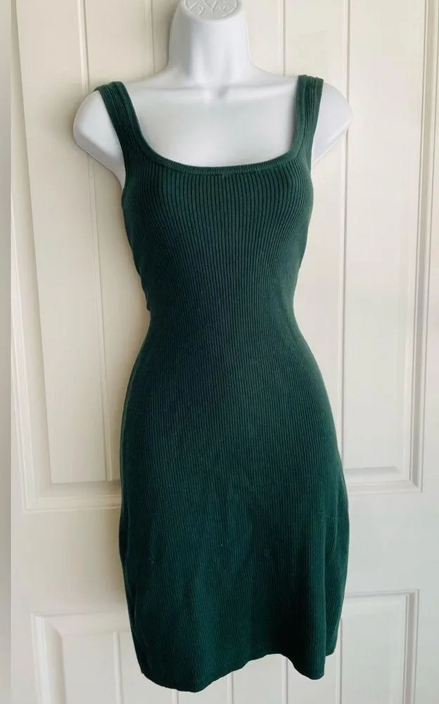 Pine Green Soft Knit Square Neck Body Con Mini Dress sz Small (Forever 21) GUC - Image 2