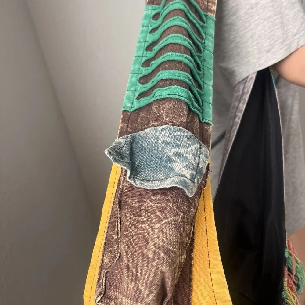 India Boutique Boho Shoulder crossbody satchel XXL bag Skull Fringe#139 Green - Image 9