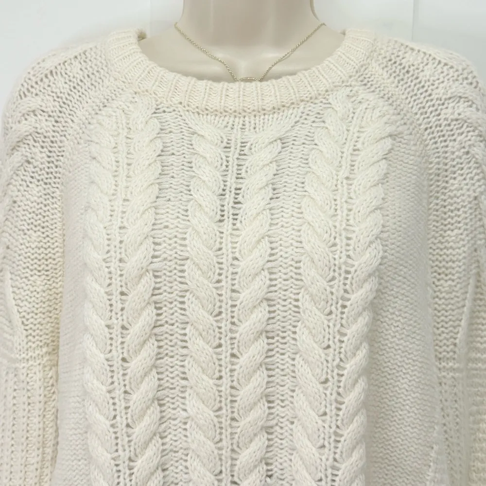 Skull Cashmere Cable Knit Sweater Cream Alpaca Wool XS Quiet Luxury Fisherman - Image 6